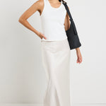 Rosette Pearl Satin Bias Midi Skirt