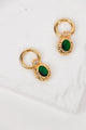 Round Green Stone Gold Pendant Hoop Earring