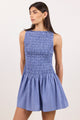 Rowan Blue Mini Gingham Sleeveless Shirred Bodice Mini Dress