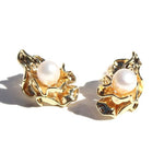 Ruched Gold Pearl Earrings
