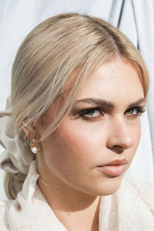 Ruched Gold Pearl Earrings