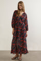 Hadley Navy Red Floral LS Maxi Dress