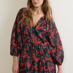 Hadley Navy Red Floral LS Maxi Dress