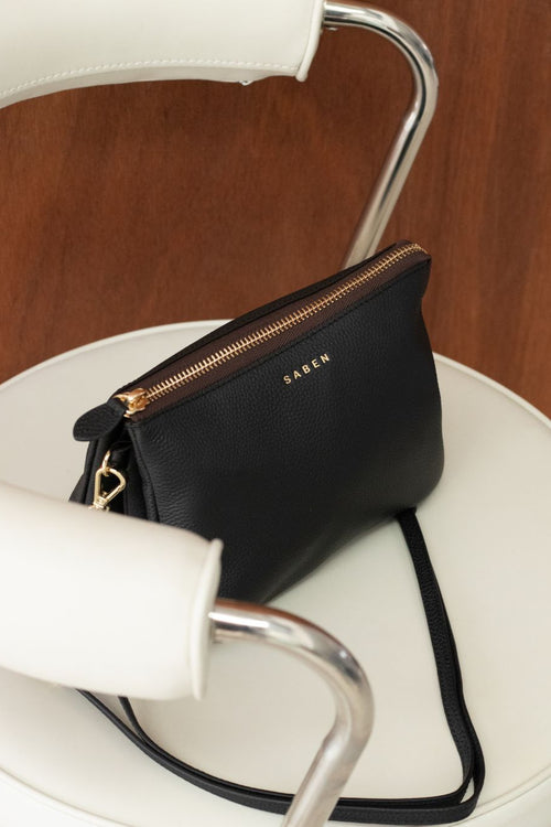 black leather bag on a chair