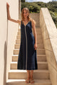 Siesta Navy Linen Contrast Sleeveless Maxi Dress