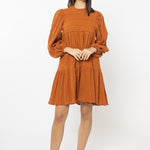 Desire Cinnamon Shirred Cotton Ls Frill Hem Dress WW Dress Seeking Lola   