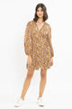 Freedom Chestnut Floral Satin Wrap Mini LS Dress