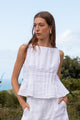 Inspiration Ivory Linen Pintuck Front Boatneck Top