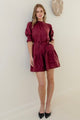 Sable Burgundy Linen High Neck Tiered Mini Dress