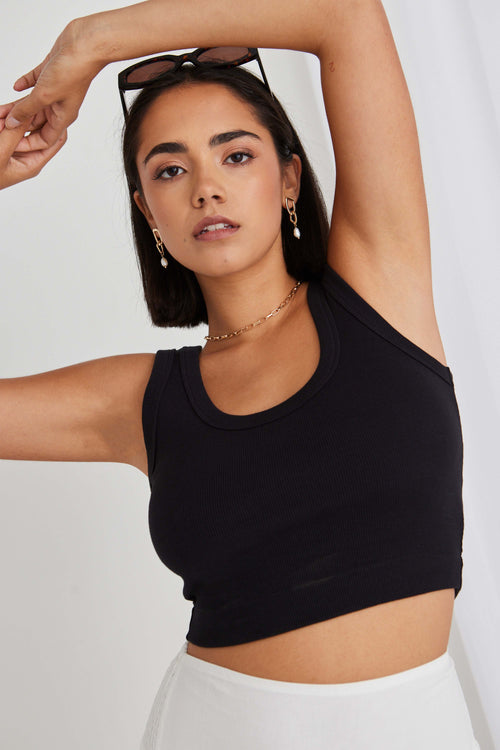 Salted Black Crop Rib Singlet WW Top Love Lulu   