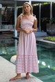 Santos Pink Stripe Shirred Midi Dress