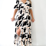 Selma Mono Celestial Ivory Print Balloon Sleeve Maxi Dress