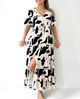 Selma Mono Celestial Ivory Print Balloon Sleeve Maxi Dress