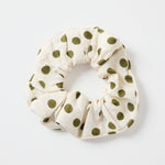 and the Scrunchie Khaki Polka Dot Large? Fabric Composition - 80% Viscose 20% Nylon