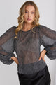 Selena Black Spot Georgette Puff Sleeve LS Top