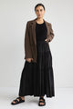 Sensational Black Tiered Satin Tie Waist Maxi Skirt