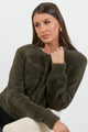 Sequel Khaki Fluffy Knit LS Cardigan