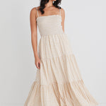 Serenity Sand Gingham Strappy Shirred Bodice Tiered Maxi Dress WW Dress Ivy + Jack   