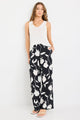 Beneficial Black and White Floral Flat Front Elastic Back Pants