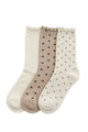 Beige + Ivory 3 Pack Polka Dot Frill Crew Socks