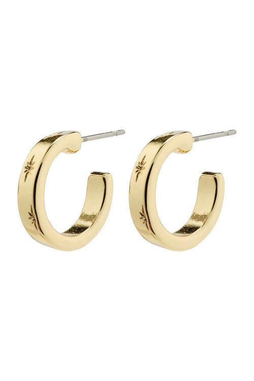 Gold hoop earrings on a white background