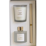 Capri Breeze candle and diffuser set in packaging on a white background