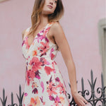 Angelic Vintage Blush Floral Sleeveless Frill Hem Midi Dress