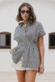 Astute Black Cream Stripe Short Sleeve Corset Detail Top