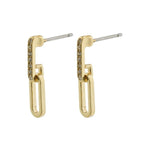 Gold hoop earrings with embedded stones on a white background