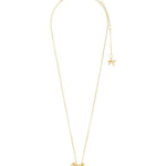 Gold necklace with bow pendant on a white background