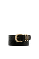 Let It Be Gold Buckle Black Leather Belt