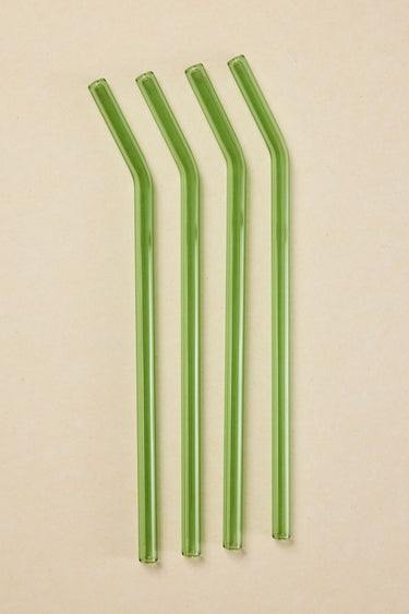 Green Reuseable Pk 4 Glass Drinking Straws