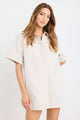 Shortcut Ecru Denim Short Sleeve Boxy Mini Shirt Dress