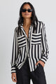 Solidify Black White Stripe Puff Sleeve LS Shirt