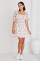 Sol White Bright Floral Puff Sleeve Mini Dress