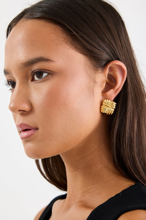 Square Weave Gold Stud Earring