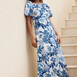 Stage Blue Floral Puff Sleeve Floaty Maxi Dress