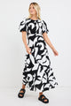 Stage Black Ivory Cut Out Print Puff Sleeve Floaty Maxi Dress