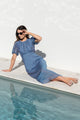 Stage Blue Sheer Polka Dot Puff Sleeve Floaty Maxi Dress