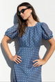 Stage Blue Sheer Polka Dot Puff Sleeve Floaty Maxi Dress