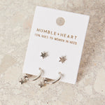 Star Sleeper Stud Set Rhodium Earrings