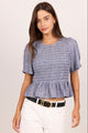 Starling Light Blue Chambray SS Shirred Bodice Top