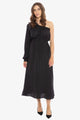 Streamlined Black Self Spot One Sleeve Midi Dress