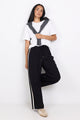 Townie Black Matte Petite Stripe Side Tape Wide Leg Pants