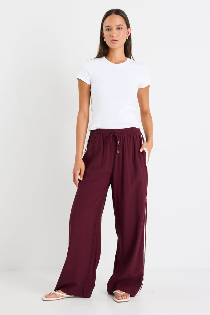 Shop Townie Burgundy Plum Side Stripe Elastic Waist Pants | Flo & Fran