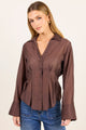 Sundial Chocolate Semi Sheer Corset Detail Waist Shirt