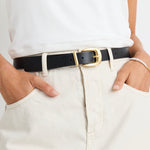 Gold Buckle Black Leather Belt