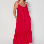 Sunset Cherry Red Single Tiered Midi Dress WW Dress Stella + Gemma   