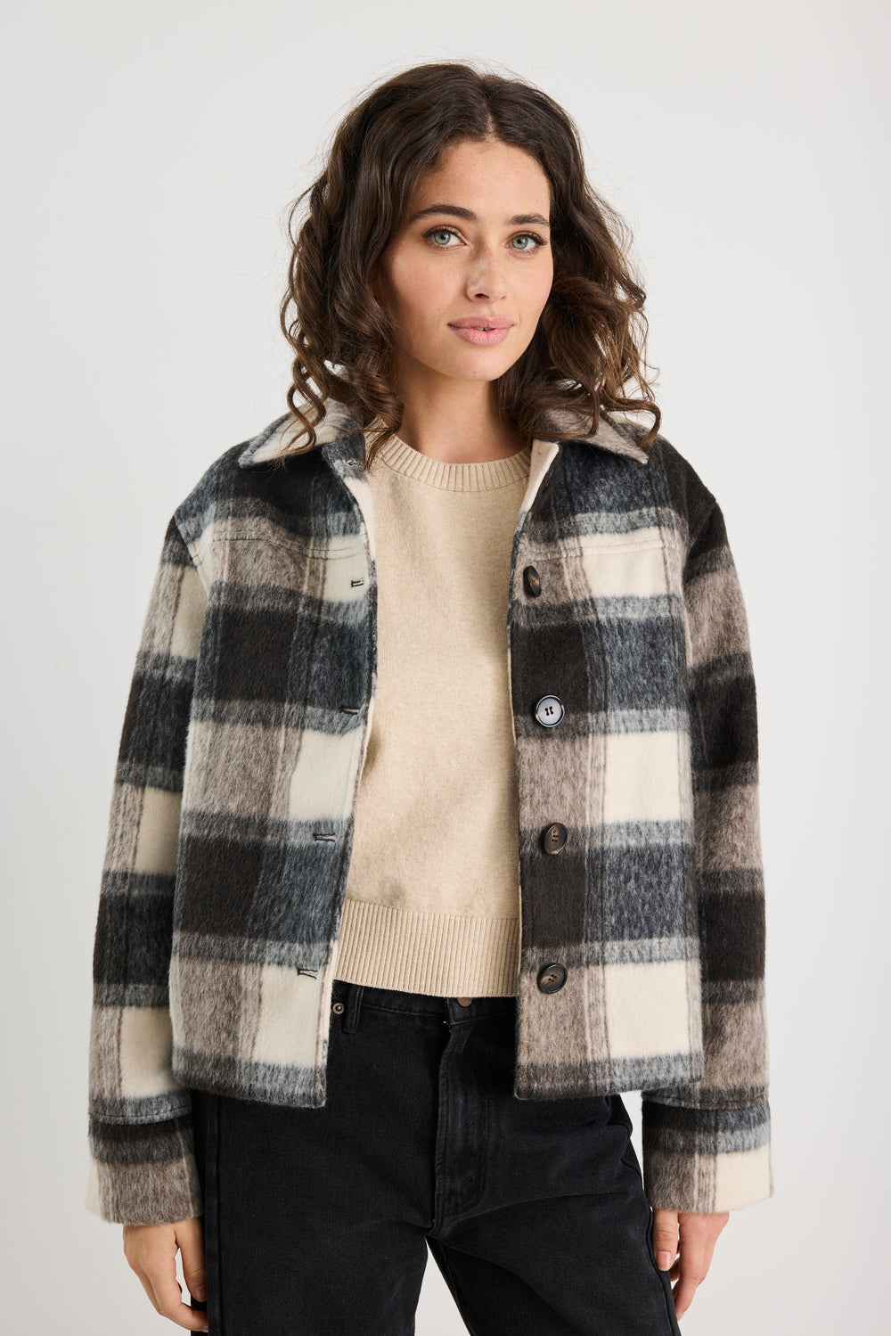Shop Sweeping Grey Check Soft Jacket | Flo & Frankie