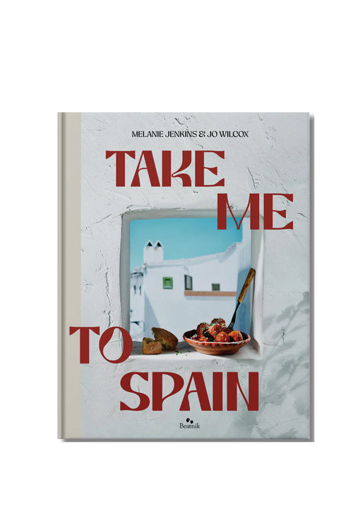Book cover of 'Take Me to Spain' with a scenic view and text.